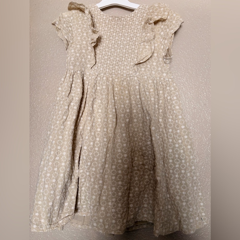 Girls' Cream Floral Ruffle Dress